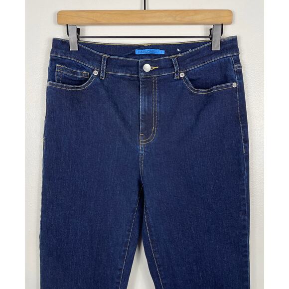 J. McLaughlin Straight Leg Jeans Dark Blue Size 8 High Rise Crop Stretch Denim - Picture 3 of 10